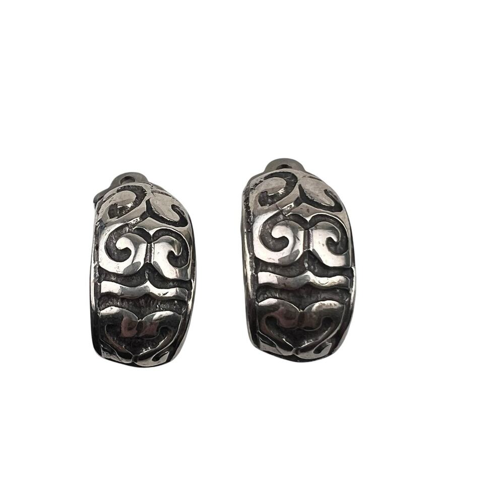 Sterling Silver Half Hoop Clip On Earrings Patterned